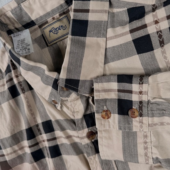 Roper Other - Vintage Roper Mens XL Beige Plaid‎ Western Button Down Shirt Cotton USA Made